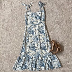 Reformation Nikita Tie Strap Midi Dress in Pompadour Blue Floral
